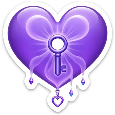 Purple ethereal occult heart floating, glowing key-like sigil at its center, veil-like mist, liminal mystical aesthetic sticker