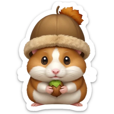 cartoon-style hamster with acorn hat sticker