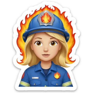 blonde female firefighter on fire blue uniform sticker