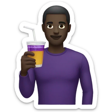 Dark guy with a purple beverage sticker