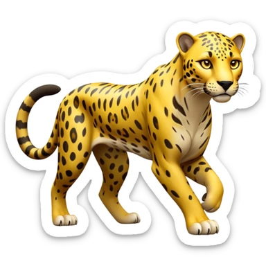 cinematic-jaguar-realistic-full-body-standing-emoji,-muscular-and-stealthy-frame-ready-to-pounce,-long-tail-curving-slightly,-head-tilted-dramatically,-sleek-yellow-fur-with-dark-rosettes,-piercing-yellow-eyes,-simplified-yet-realistic sticker
