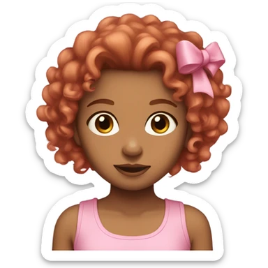 girl with light brown skin, curly red hair and brown eyes wearing a cute pink top with a bow in her hair sticker