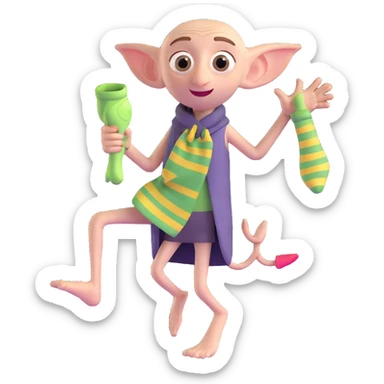 excited Dobby the house elf holding a sock sticker