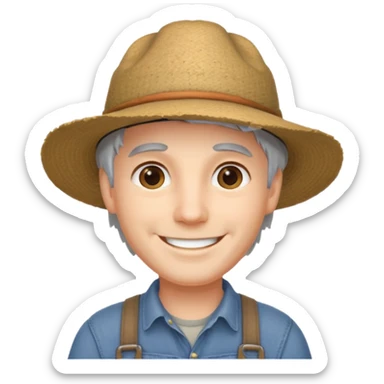 young guy with gray hair and a farmer hat sticker