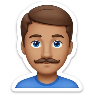 Boy named crew, brown hair, blue eyes, mustache, nice facial structure, medium to tan, skin tone,  sticker