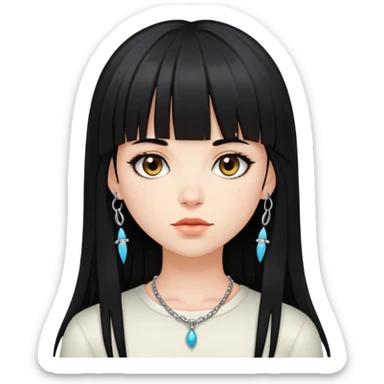 Girl with bangs and long straight black hair with piercings sticker