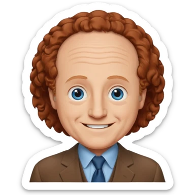Larry Fine from the Three Stooges with blue eyes, reddish brown hair, brown suit sticker
