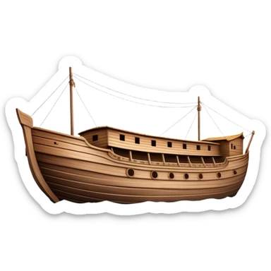 Huge empty wooden Noah's ark boat on water, wide and spacious, no occupants, realistic details sticker