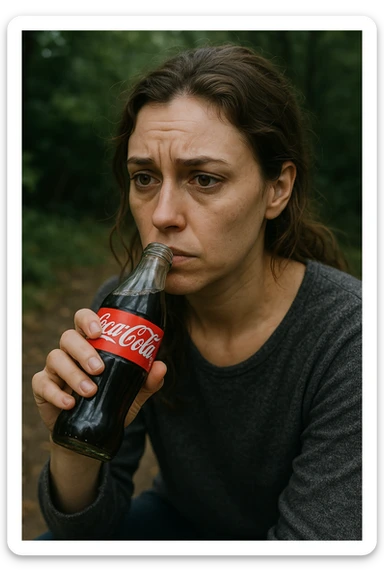 donna con ansia. Che beve coca cola. Immagini realistiche sticker