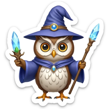 a wizard owl casting spells sticker
