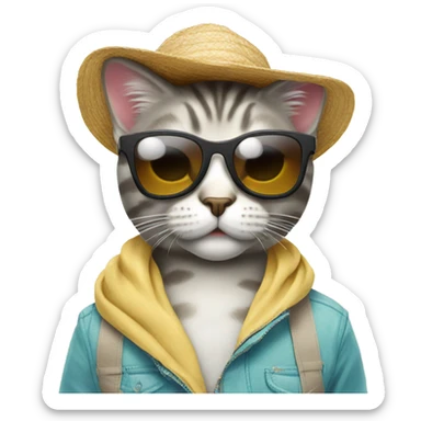 cat in sunglasses on a trip to the beach sticker