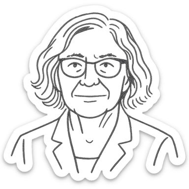 a hand drawn black outline portrait of philosopher Catherine Larrère based a famous portrait of her sticker