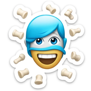 EMOJI SORRINDO DANDO JOIA COM BONE NAS ORES AZUL ARINHO, ZUL TURQUESA E BRANCO E COM A LOGO DO SUPERMERCADO LEAL. sticker