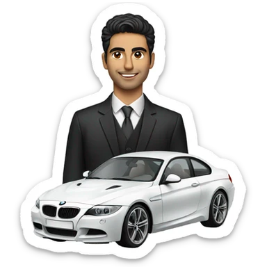 Young Persian man with a fancy bmw sticker