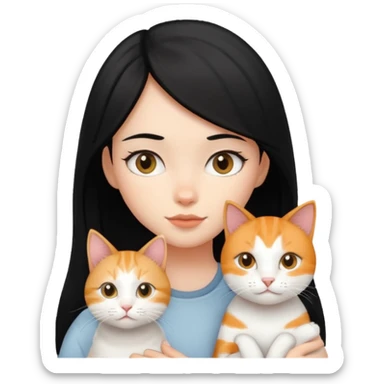 Black haired girl with white and ginger cat sticker