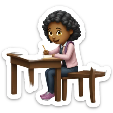 A studying girl on a chair with a desk sticker