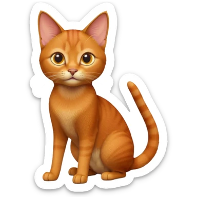 A 3D cartoon Abyssinian cat with orange-ginger coat, detailed fur texture, energetic pose, bright studio lighting, Memoji-style. sticker