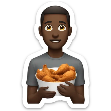 dark skin guy with brown hair eating fried chicken sticker