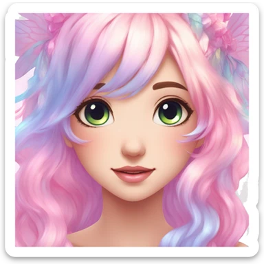 Gorgeous Beautiful Blushing Petite Colorful-Shiny-Pastel-Fairy-Soarkle-Anime-Lady with beautiful gradient pastel hair aesthetic sticker