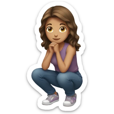 girl with brown hair kneeling on her knees sticker