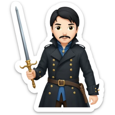 Athos, black hair, musketeer in black trench coat sticker