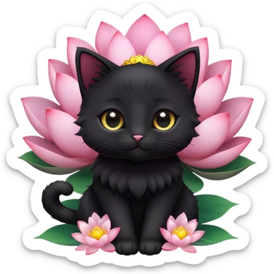 A cute  little  black cat and lotus sticker