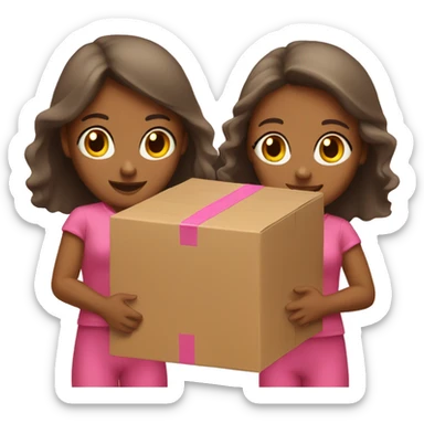 Two tan girls holding a pink wide box  sticker