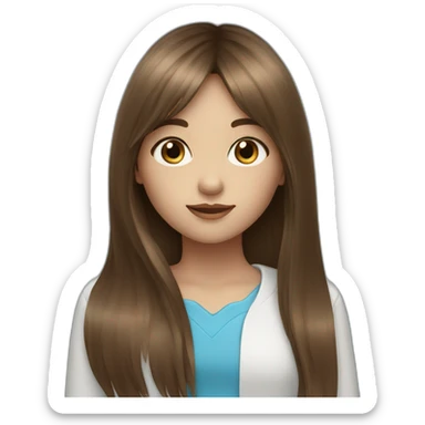 Brown long hair fringe girl with blue eyes sticker