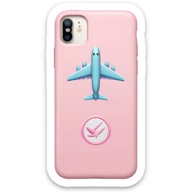 White iPhone with pastel pink case and airplane mode symbol, minimal aesthetic sticker