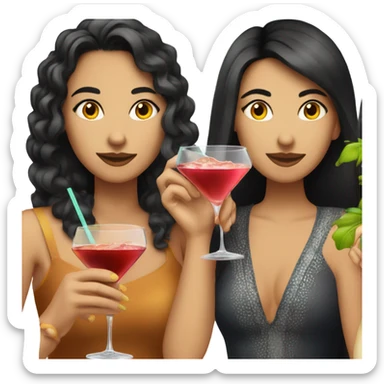 3 kaukasian women drinking cocktails, 2 of them have Brown hair and 1 has Black hair sticker