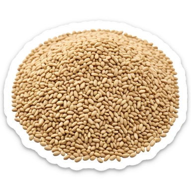 pile of sesame seeds, scattered, off-white to pale beige, tiny oval seeds, smooth and slightly curved, some size variation, dry matte look, clean style sticker