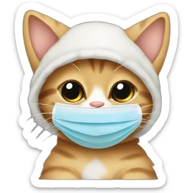 baby cat with covid mask sticker
