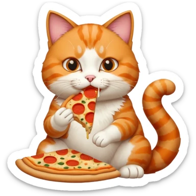 cat eating pizza sitting position sticker