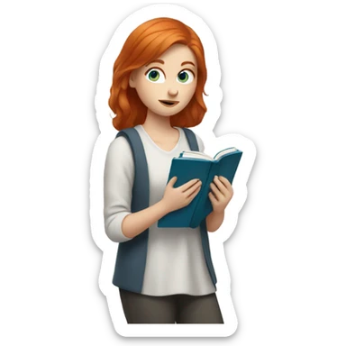 Redhead with BLUE eyes reading a book sticker