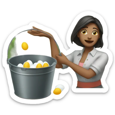 A women threw the eggs in the bucket  sticker