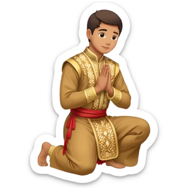 side view of a man kneeling and bowing, gesture of respect sticker