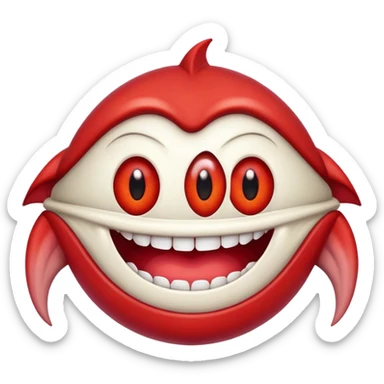 Creature comes out of the eye of a another creature who has red skin and a wide smile with long teeth sticker