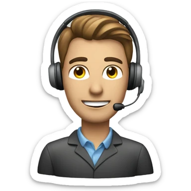 A male customer support agent with a headset on for taking calls sticker