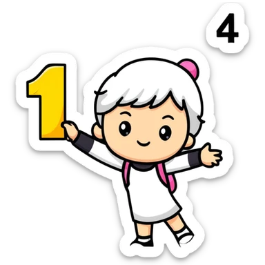 Girl holding number 1 sticker