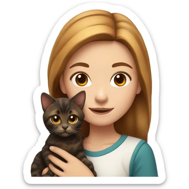 girl with light brown hair holding a dark tortoiseshell kitten  sticker