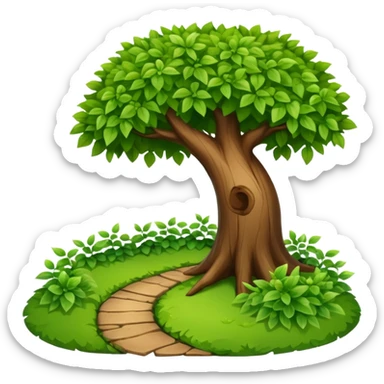 tree and bush next to a garden path sticker