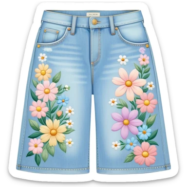 light wash denim wide leg jeans with pastel flowers painted on them sticker