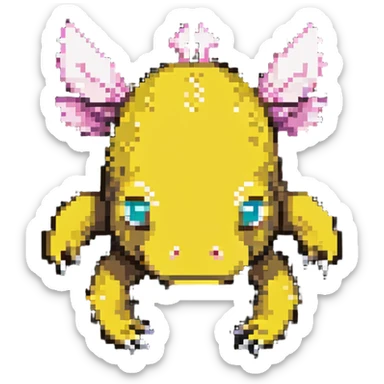 yellow Minecraft axolotl, authentic blocky style and proportions, pixel art sticker