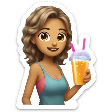 Chica bebiendo bubble te sticker
