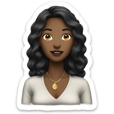 black woman with black long hair and a nice top sticker