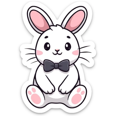 adorable bunny rabbit with pretty bow, playful sticker