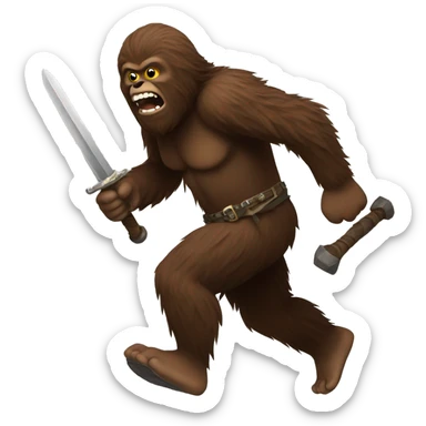 Sasquatch running with a sword sticker