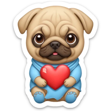Pug with heart sticker