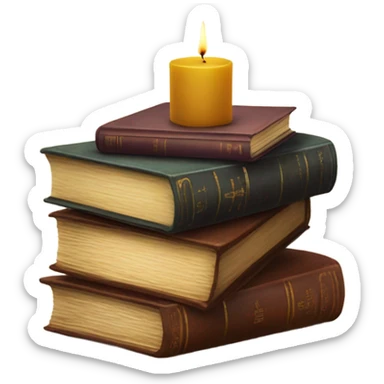 Vintage book stack with candle sticker