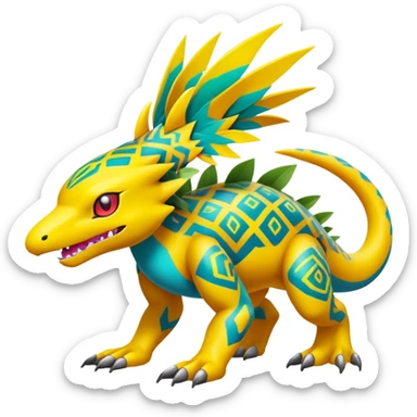 exotic tropical Fakémon-Pokémon-Digimon-hybrid-creature, full body, with random pattern-markings sticker